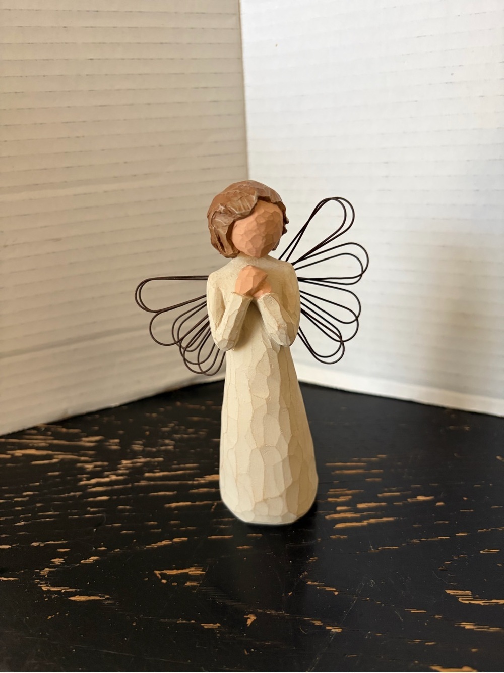 Willow Tree Angel Figurine in Cream and Brown with Metal Wings